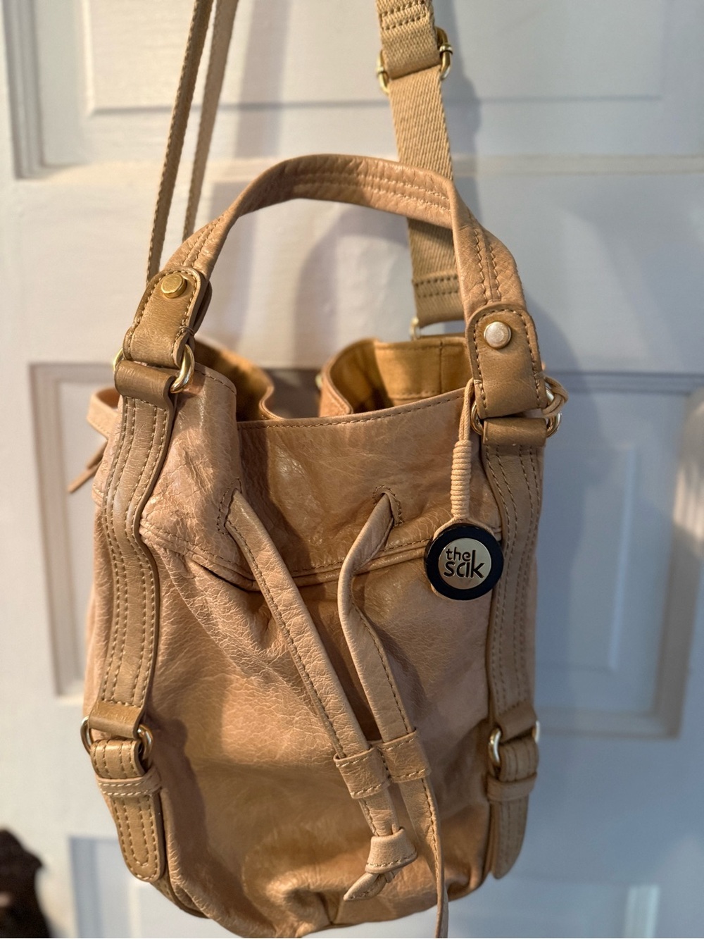 The Sak Tan Leather Drawstring Shoulder Bag